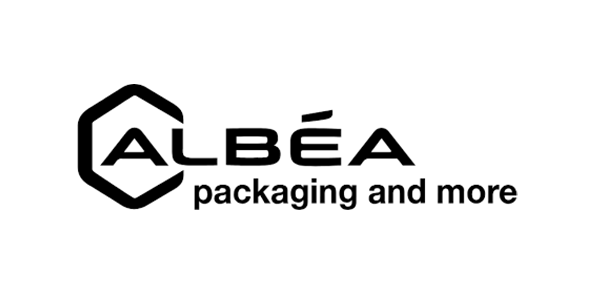 Logo of Albéa, featuring a hexagonal design with the text "ALBÉA packaging and more" in bold black lettering.