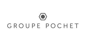 Logo of Groupe Pochet with a minimalist design. Features a small hexagonal shape above the text "GROUPE POCHET".