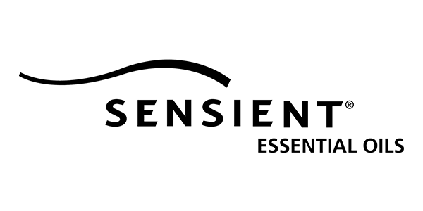 The logo features "Sensient Essential Oils" in bold black text with a curved line above.
